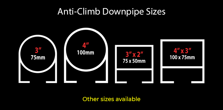 guttercrest anti climb downpipe sizes aluminium