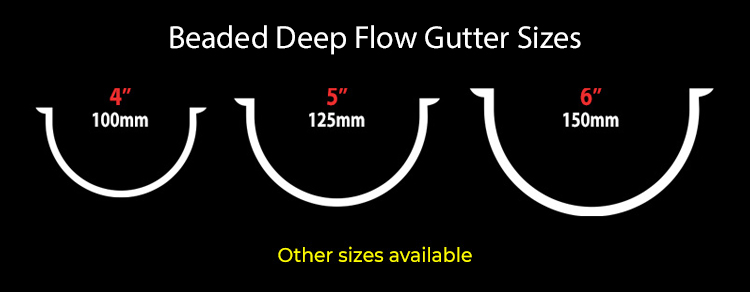 guttercrest beaded deep flow gutter sizes aluminium