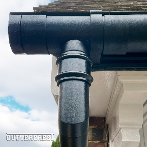 Beaded deep flow gutters traditional round downpipes heritage black cast iron effect