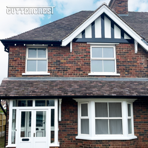 Beaded deep flow gutters traditional round downpipes heritage black cast iron effect