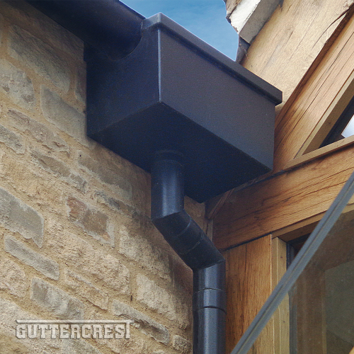 Aluminium Hopper with Beaded Deep Flow Gutter &amp; Round Downpipe – Black